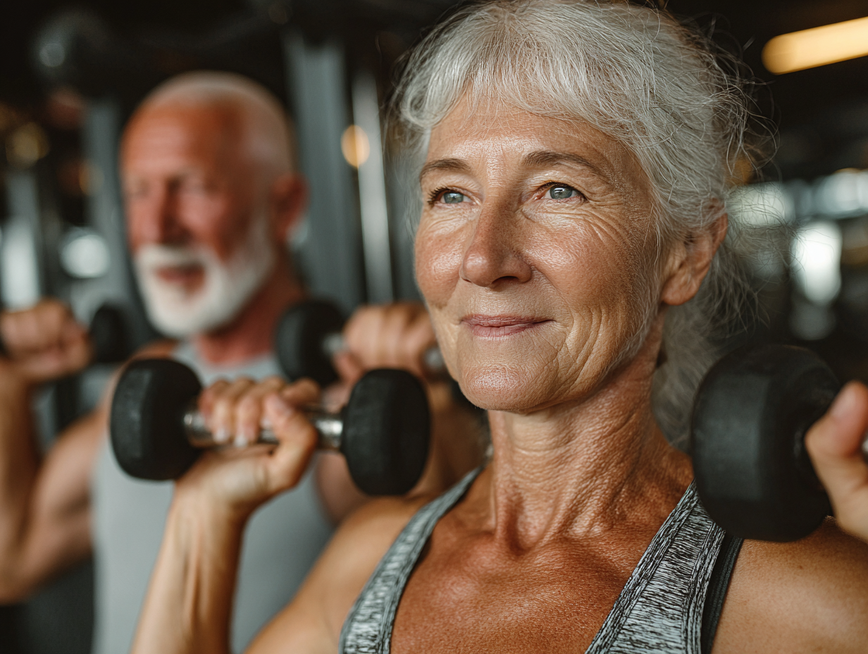 Senior couple enjoying digital fitness together